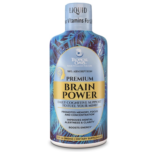 [BRSWEC32BZ5WG3IY] Tropical Oasis - Brain Power | Liquid Nootropic Supplement - Promotes Mental Clarity, Focus, and Memory Retention (Unflavored, 32 Servings)
