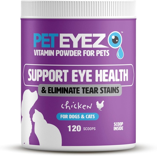 [BRSROHT3O56Q2E3H] Pet Eyez Vitamin Powder for Pets - Supports Eye Health & Reduces Tear Stain Buildup - 100% Natural Food Topper for Dogs & Cats with Superfoods, Antioxidants & Nutrients - Chicken Flavor - 120 Scoops