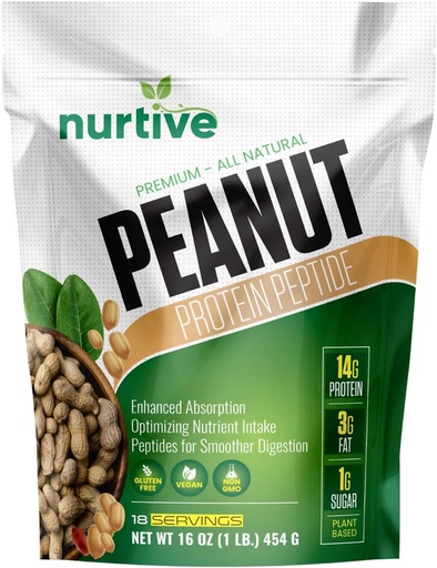 [BRSRAYYQB4CWMC3K] Peanut Protein Peptide Powder - Basato sulle piante, Ricco in Nutrienti & Fibra - Ideale per atleti e appassionati di fitness - Solubilità e assorbimento potenziati - 18 Serve (16 oz / 454 g)