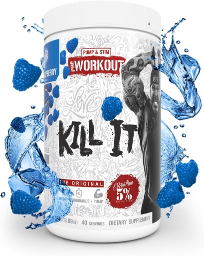 [BRSWGGTQBAOQEDLH] 5% Nutrition Rich Piana Kill It Pre Workout Powder w/Creatine, Caffeine, Beta Alanine, Hydroprime Glycerol for Pump, Strength, Endurance | 20/40 Srvgs (40 Servings, Blue Raspberry)