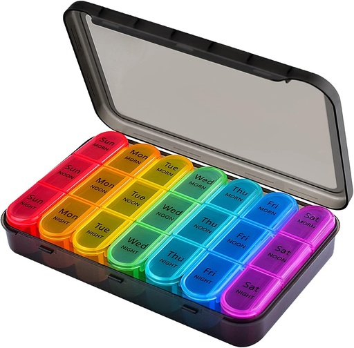 [BRSRMHT2O4MRGCY6] 7 day Pill Box Organiser 3 Times Daily Medicine Storage Box,Cruxer Week Medication Tablet Organizer Moisture-Proof BPA Free Travel Dosette Box Dispenser Case to Hold Vitamins,Cod Liver Oil,Supplements