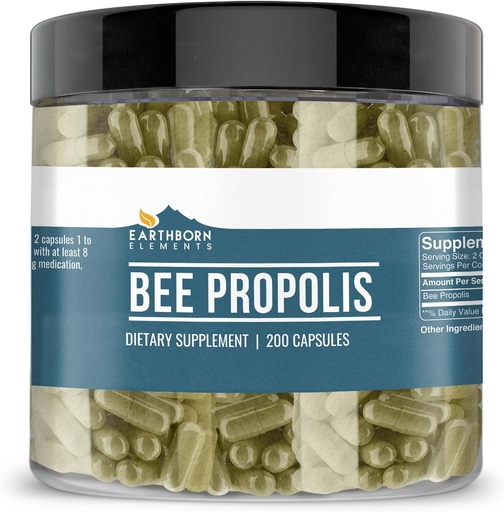 [BRSROHYDCAIR42T5] Earthborn Elements Bee Propolis 200 капсули, Pure & Undiluted, No Additives (200 капсули)