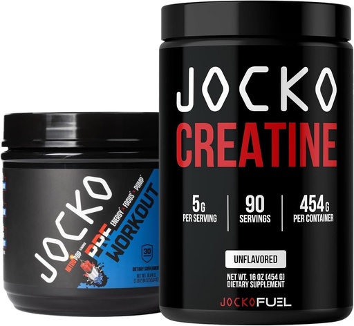 [BRSROBQHO4HRECLX] Jocko Fuel Gym Bundle - Creatine + Nitro Pop Pre Workout Powder (2 Pack Bundle) 30 Day Supply