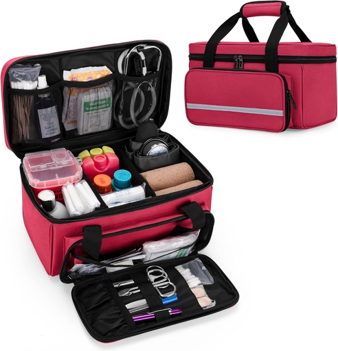 [BRSRM2T3O4ARS2TK] CURMIO Small First Aid Bag Empty, Family First Aid Kit Case, Medicine Storage Organizer Box For Home And Travel, Red (Patent Pending)