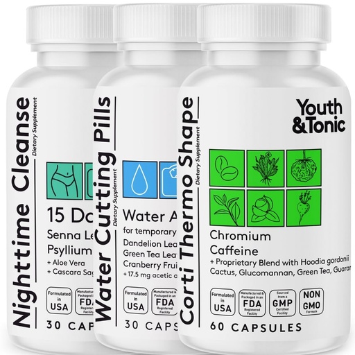 [BRSW2AYRBYCAYG35] Youth & Tonic Sculpt Shred Cleanse Detox 3X Weight Loss Pills: Appetite Suppressant, Fat Burner, Energy Booster & Nighttime Cleanse for Diet – 120 Pills