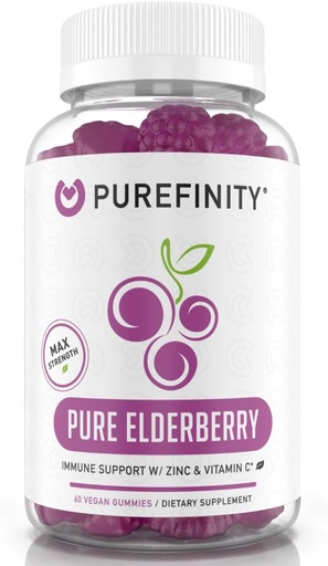[BRSWYZYDOICQY2QV] PUREFIN Elderberry Gummies with Sambucus, Vitamin C, and çinko – Your Perfect Daily 3-in-1 Supplement for Kids & Yetişkinler – Gluten Free, Non-GMO, Vegan, 60 Count