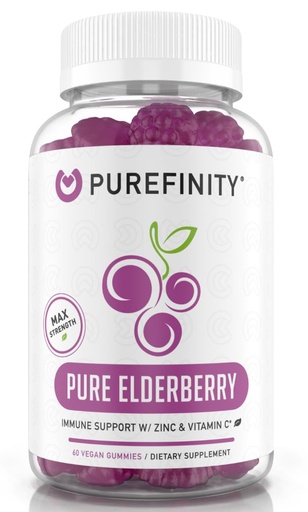 [BRSWYZYDOICQY2QV] PUREFINITY Elderberry Gummies with Sambucus, Vitamin C, and Zinc – Your Perfect Daily 3-in-1 Supplement for Kids & Adults – Gluten Free, Non-GMO, Vegan, 60 Count