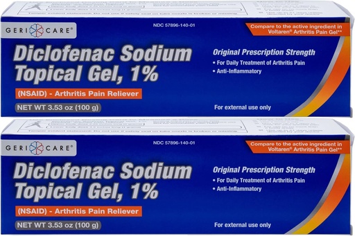 [BRSW2HTRBUAQOFLP] GeriCare Topical Arthritis Pain Relief Gel Diclofenac Sodium 1% (NSAID) Hand Wrist Elbow Foot Ankle Knee Extra-Strength Pain Reliever- Anti-inflammatory Arthritis Pain Treatment, 3.53oz (2 Pack)