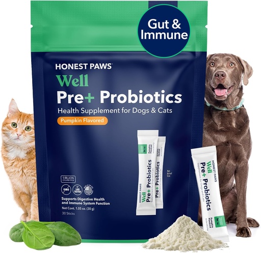 [BRSROHQBAENA2HYU] Honest Paws Probiotics for Dogs - Dog Digestion Gut Health Probiotic Powder with Prebiotic Made in The USA, Digestive and Immune Support - Digestive Enzymes with Pumpkin Flavor (30 Sticks)