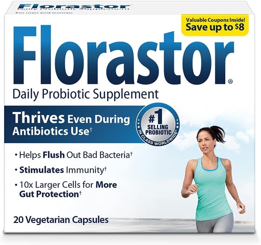 [BRSWKGIKBFYG2HL2] Florastor Daily Probiotic supplement for Women and Men, Use with Antibiotics, Saccharomyces Boulardii CNCM I-745 (20 Capsule, Pack of 2)