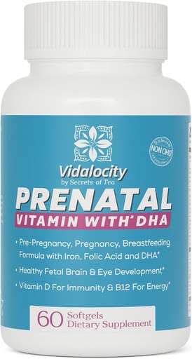 [BRSWGCQROYJQACDP] Vidalocity Prenatal Vitamins for Women, Multivitamin Capsules: Omega 3 Fish Oil (EPA/DHA), Magnesium, Folate, Vitamin D3, C, Vitamin B12, B6, Vitamin A, K & Zinc, 60 Count (60 Day Supply)