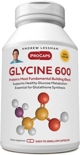 [BRSWGAILOEIRYYAV] ANDREW LESSMAN Glycine 600mg - 180 Capsules - Pure, Simple, Amino Acid. Critical Structural Role in Collagen Tissues. No Additives