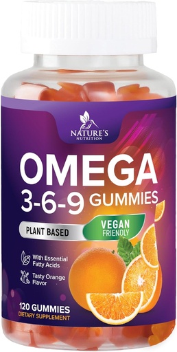 [BRSWYHTRA4DWECTZ] Omega 369 Gummies - Vegan Triple Omega 3 supplement Gummy - Essential Fatty Acids Oil 3 6 9 Complex Heart Support and Brain Support for Women, Men &apos; Pregnancy, Fish Free Non-GMO, Orange - 120 Gummies