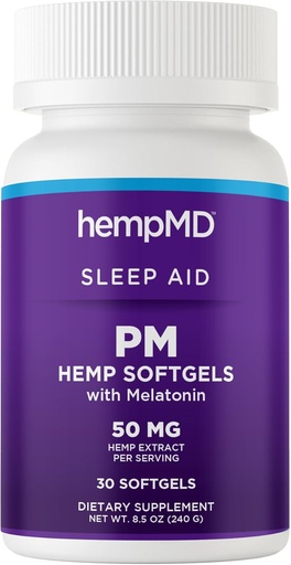 [BRSROGQ6BZ4GMEIY] hempMD Hemp Melatonin Sleep Aid Softgels - 100% Natural Fast Acting Oil - Vegan Non GMO Gluten Free - Improved Formula for Deep Sleep with Relaxing Blend of Natural Herbs