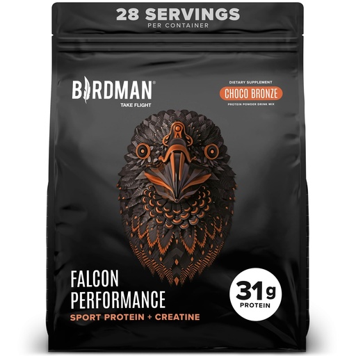 [BRSROA3RCUBAIEY6] Birdman Falcon Performance Vegan Protein Powder, 31g Protein, 5g Creatine, 5g BCAA, Probiotics, Electrolytes, Pre Workout, Low Carb, Sugar Free & Dairy Free, Plant Based Chocolate Protein, 28 servings