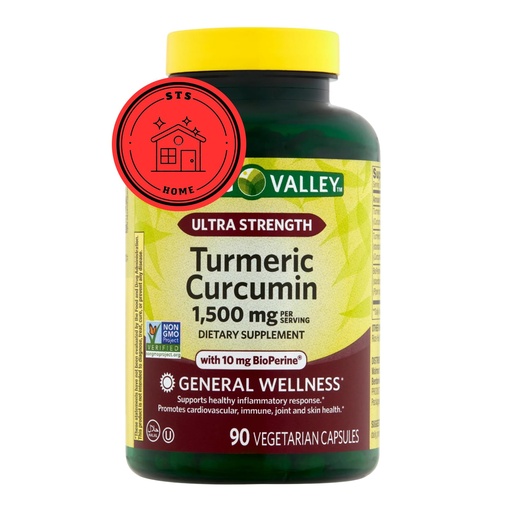 [BRSRMGI2DJ6BMCTK] Spring Valley Turmeric Supplement | Turmeric Curcumin Supplement, Ultra Strength 1,500 mg, 90 Count + STS Sticker.