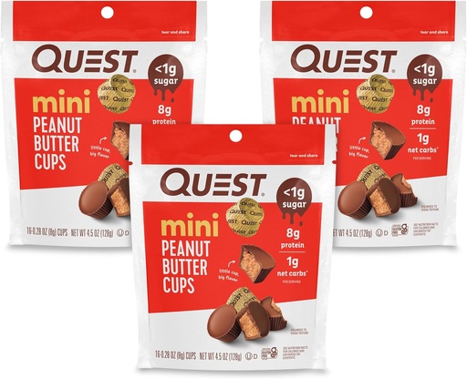 [BRSRMZYEOZ7B633O] Quest Nutrition Mini tasses de beurre d'arachide, haute protéine, faible teneur en glucides, sans gluten, 16 Compte (paquet de 3)