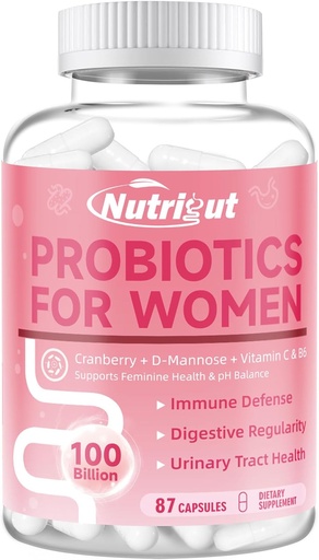 [BRSRAGD3CMMBUETZ] Probiotics for Women 100 Billion CFUs Probiotic and Prebiotics with Digestive Enzymes for Gut Health, Vaginal Probiotics with Cranberry and D-Mannose for Urinary Tract Health, pH Balance, 87 Capsules