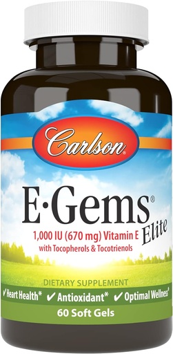 [BRSWECQ2B4BRSFD6] Carlson - E-Gems Elite, 1000 IU (670 mg) Tocopherols və Tocotrienols ilə Vitamin E, Optimal Wellness, 60 Softgels