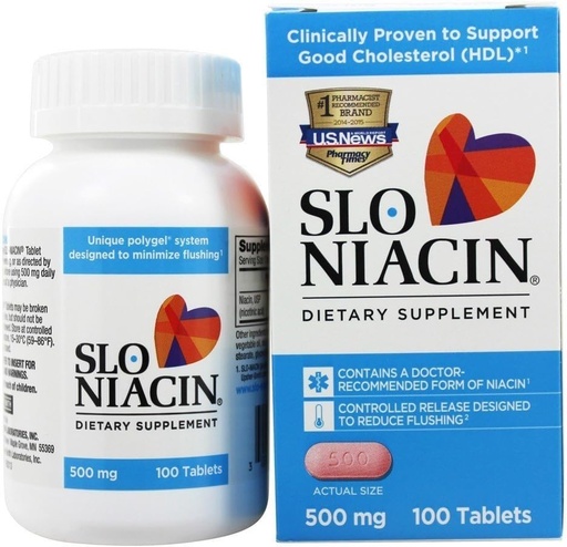 [BRSWIYQOAR5R4A32] Slo-Niacin Vitamin B3 500 Mg - Slow Release Niacin for Heart Health, Energy Boost, Health Skin, Healthy Blood Sugar Levels - 100 Capsules