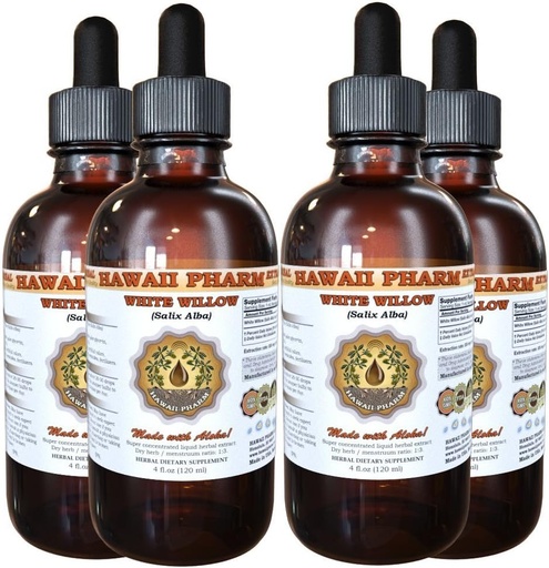 [BRSWIHQKAIAGICIZ] White Willow Liquid Extract, Organic White Willow (Salix Alba) Dried Bark Tincture, Herbal Supplement, Hawaii Pharm, Made in USA, 4x4 fl.oz