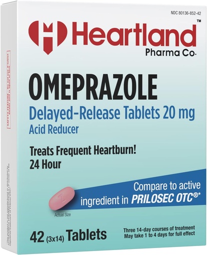 [BRSRMYIDC4NB4G3H] | Omeprazole 20mg | Heartburn Relief Medicine | Delayed Release Acid Reducer Tablet | Antacid Tablets for Acid Reflux | 42 Count | 5-Pack