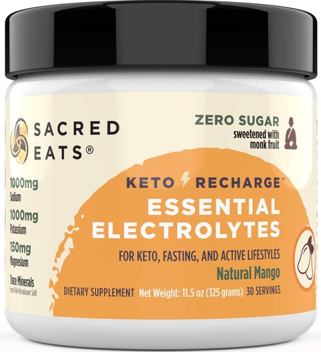 [BRSRMHADBMJREFDV] Keto Electrolyte Powder & Hydration Supplement | 1000mg Potassium & Sodium, 150mg Magnesium | No Sugar & Stevia, Sweetened with Monk Fruit Only | Natural Mango (30 Servings)