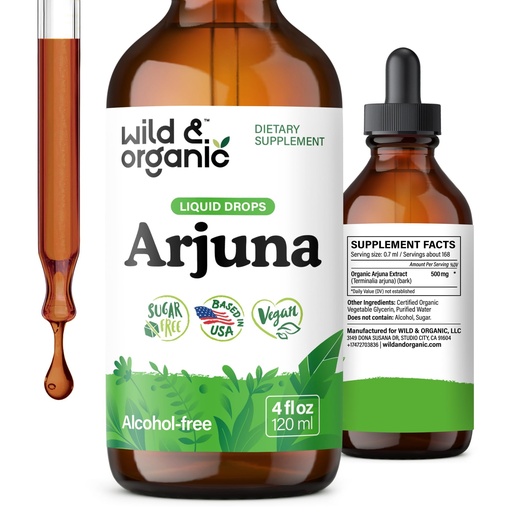 [BRSRAGQFDMHWA3TA] Wild & Organic Arjuna Bark Extract Drops - Antioxidant Support - Terminalia Arjuna Extract Supplement - Add to Tea & Mix with Powder - No Sugar & Alcohol, Non-GMO, Vegan - 4 fl oz
