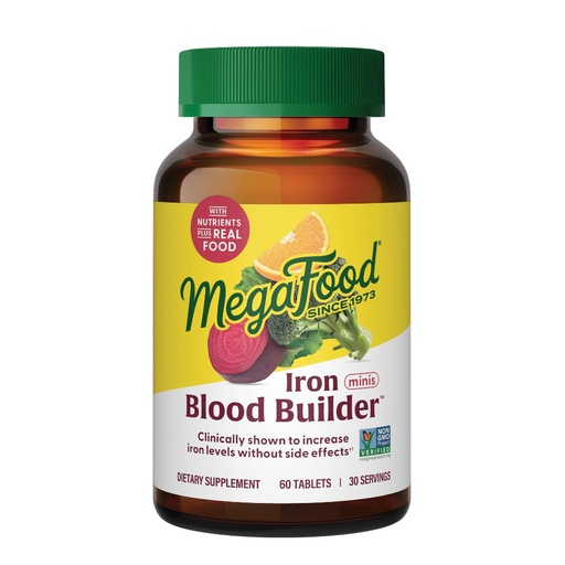 [BRSWGZANBENAICT4] MegaFood Blood Builder Iron Supplement for Women & Men - Increase Iron Levels Without Side Effects - Combats Fatigue - Vitamin B12, Folic Acid & Vitamin C - Vegan - 60 Mini Tablets (30 Servings)