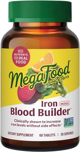[BRSWGZANBENAICT4] MegaFood Blood Builder Iron Supplemento per le donne e gli uomini - Aumentare i livelli di ferro senza effetti collaterali - combatte la fame - vitamina B12, acido folico & vitamina C - Vegan - 60 Mini compresse (30 porzioni)