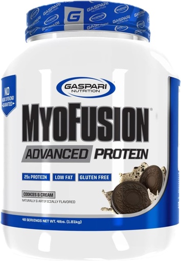 [BRSWKEIGAAAA42TM] Gaspari Nutrition Myofusion Advanced Protein, Protein Blend with Whey Protein, Casein Protein and Isolate Protein, Low Fat and Gluten Free (Cookies and Cream, 4 Pound)