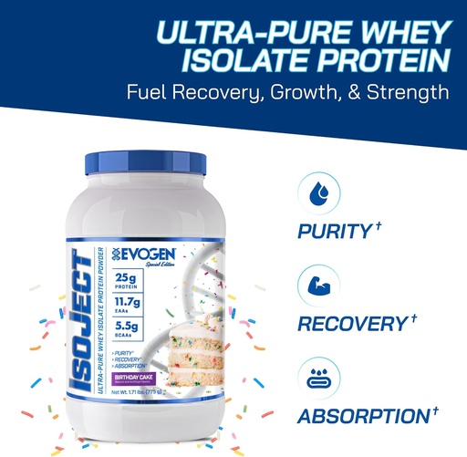 [BRSRAHD5OABQGDL6] Evogen Isoject - Whey Protein Isolate | Ultra-Pure Whey Protein Powder with Ignitor Enzymes, BCAAs, and EAAs | Enhanced Absorption & Recovery | Birthday Cake | 25 Servings