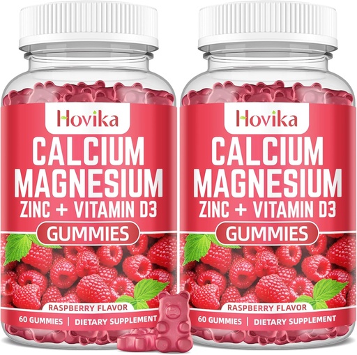[BRSRAFABOYNG2FDP] Kalsium Magnesium Sink Gummies med Kalium vitamin C, B6, D3, K2 - Kalsium for kvinner og menn - Kalsium Magnesium Sink Multi vitamin Supplement for ben, muskler, tenner, rolig, Mood - 2 Pack - 60 Cts