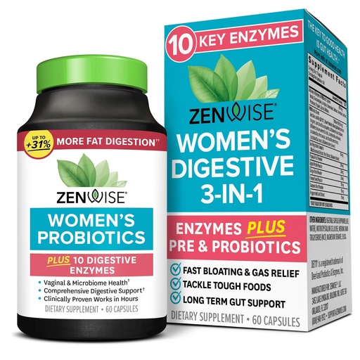 [BRSWGZITCUIQYHQ7] Zenwise Health 3-in-1 Womens Probiotic Supplement for Digestive, Gut Flora & Vaginal Health - Daily Probiotics & Prebiotics for Women with Digestive Enzymes Supports Bloating & Gas Relief - 60 Count