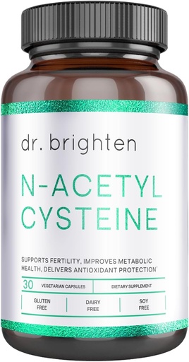 [BRSRAGQQC4BGAC36] Dr. Brighten N-Acetyl-cysteine (NAC) — Kraftig glutathion Precursor Aminosyre Supplement for optimal avgiftning, immunfunksjon og PCOS — 30 kapsler