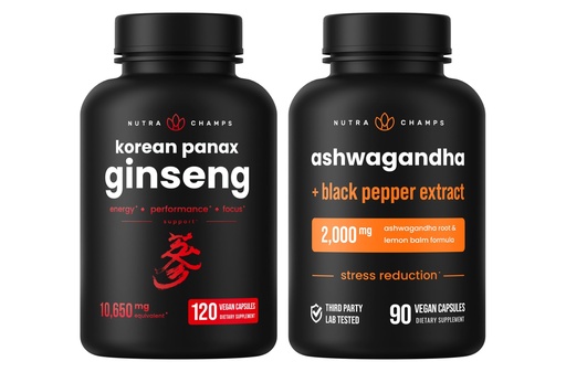 [BRSROHT6AQGROCY4] NutraChamps Korean Ginseng Capsules and Ashwagandha Capsules 2 Pack Bundle