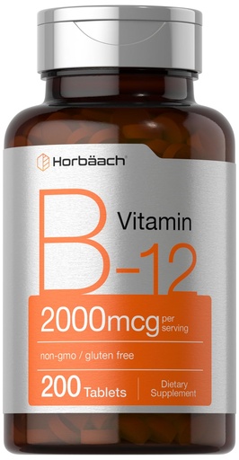 [BRSROZQTCQJRUFDU] Horbäach B12 Vitamin 2000 mcg | 200 Tablets | Vegetarian Supplement | Non-GMO & Gluten Free