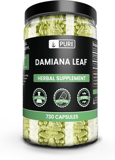 [BRSROBT7OYOQKA3K] PURE ORIGINAL INGREDIENTS Damiana Leaf Capsules, No Magnesium Or Rice Fillers, Always Pure, Lab Verified (730 Capsules)