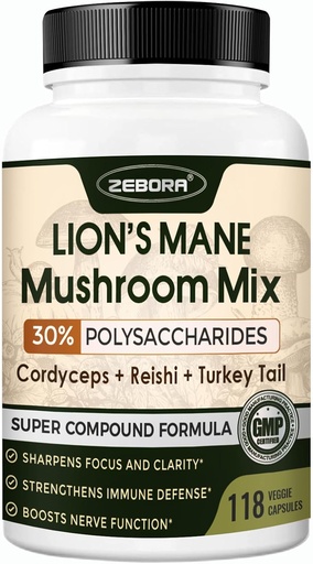 [BRSRAED6BB7GE3DJ] Lions Mane Supplement Capsules - Mushroom Supplement With Lions Mane, Cordyceps, Reishi, Turkey Tail, Shiitake - Lions Mane Supplement For Memory, Focus & Immune Support - 118 Vegan Mushrooms Capsules