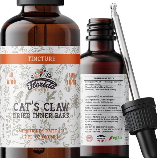 [BRSWGFQHBAARECQ3] Cats Claw Tincture, Claw Cat екстракт алкоголю безкоштовно трав'яні добавки краплі, Рідке природне травлення здоров'я, Спільне здоров'я, Vegan - Made in USA - 2 Fl Oz