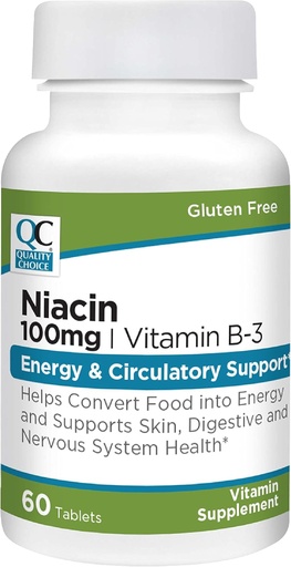 [BRSRMGT6OJ5BE3LP] Quality Choice Niacin (Vitamin B3) Energy & Ciculatory Support 100 mg Supplement, 60 Count Bottles