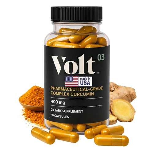 [BRSWGBQKAFYWEAA4] Volt03 Organic Turmeric Curcumin Capsules, 400mg Complex Curcurmin - Pharmaceutical-Grade Curcumin Supplement for Joint Health, Immune Support, & Healthy Inflammation Response, 60-day (2 month) supply
