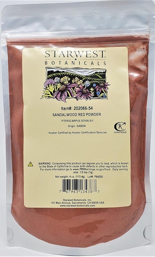[BRSW2YIDCICGMAL4] Starwest Botanicals Red Sandalwood Powder, 4 Onças