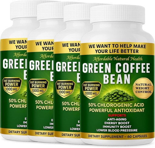 [BRSRAEACAAJWOCYU] Green Coffee Bean Extract, 100% Pure Green Coffee Bean Capsules, 50% Chlorogenic Acid, 10,000 mg Strength, 240 Capsules, 8 Month Supply, Non-GMO and Gluten Free, Traditional Herbal Supplement