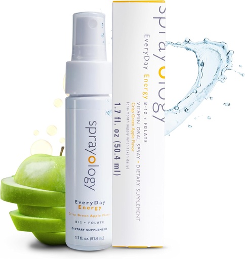 [BRSWGA3ROR7BMC3J] Sprayology EveryDay Energy | Vitamin B12 and Folate Supplement Spray | Vegan Oral Spray for Energy, Metabolism & Brain Support | All-Natural, Gluten-Free & Lactose-Free | 30 Day Supply (1.7 fl oz)