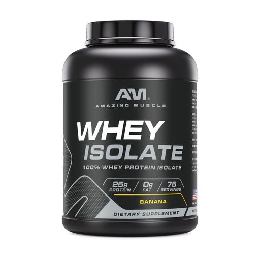 [BRSRAYY6O4DRYHQV] Amazing Muscle Whey Protein Isolate Powder | 25 Grams Protein Per Serving | 100% Whey Isolate | Zero Fat | Made in USA (5 LB, Banana)
