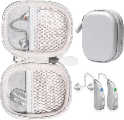 [BRSROYD7CUNBEG3V] CaseSack Case for Hearing Aids compatible with EarCentic EasyCharge Rechargeable Hearing Aids also for Otofonix Elite/Encore, Banglijian, Britzgo, My Tone, LIGINN, Blaids, Lexie, Tweak (Silver)