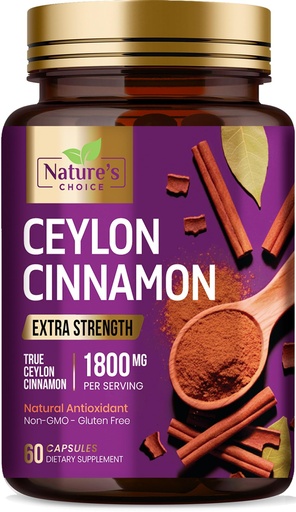 [BRSW2CQ2BN4GECD7] Ceylon Cinnamon Capsules - Certified Organic Ceylon Cinnamon Powder - 100% Extra Strength Cinnamon Pills - Energy & Heart Support - Gluten Free & Sugar Free Supplement - Bottled in USA - 60 Capsules
