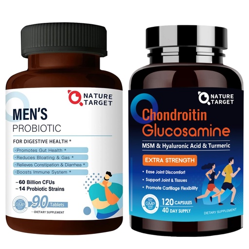 [BRSROCQEO5YGGAYY] NATURE TARGET Probiotics for Men with Men Care Supplement, Glucosamine Chondroitin MSM, Joint Support Supplement, Shellfish Free