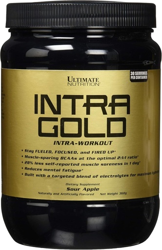 [BRSWGEIOCABBAF3V] Ultimate Nutrition Intra Gold Workout Energy Supplement - Blend of Electrolytes with Carnitine, Ornithine, and Aspartate, 30 Serve, Sour Apple